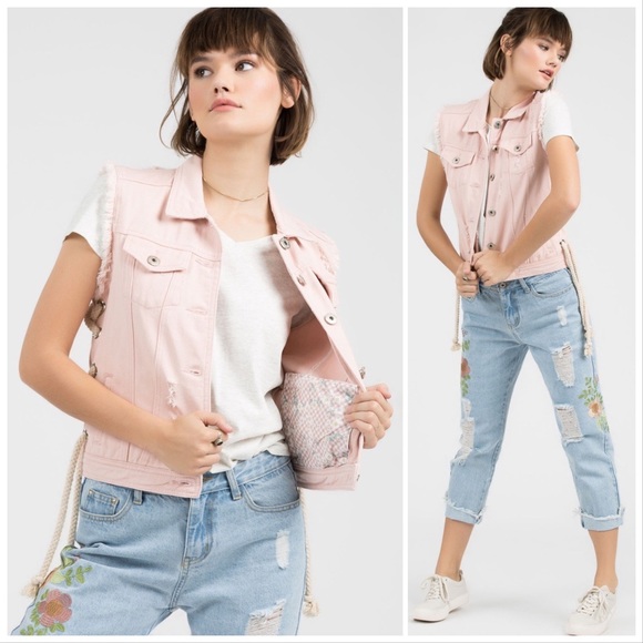 Pink Daisy Boho Denim Vest - Picture 7 of 10